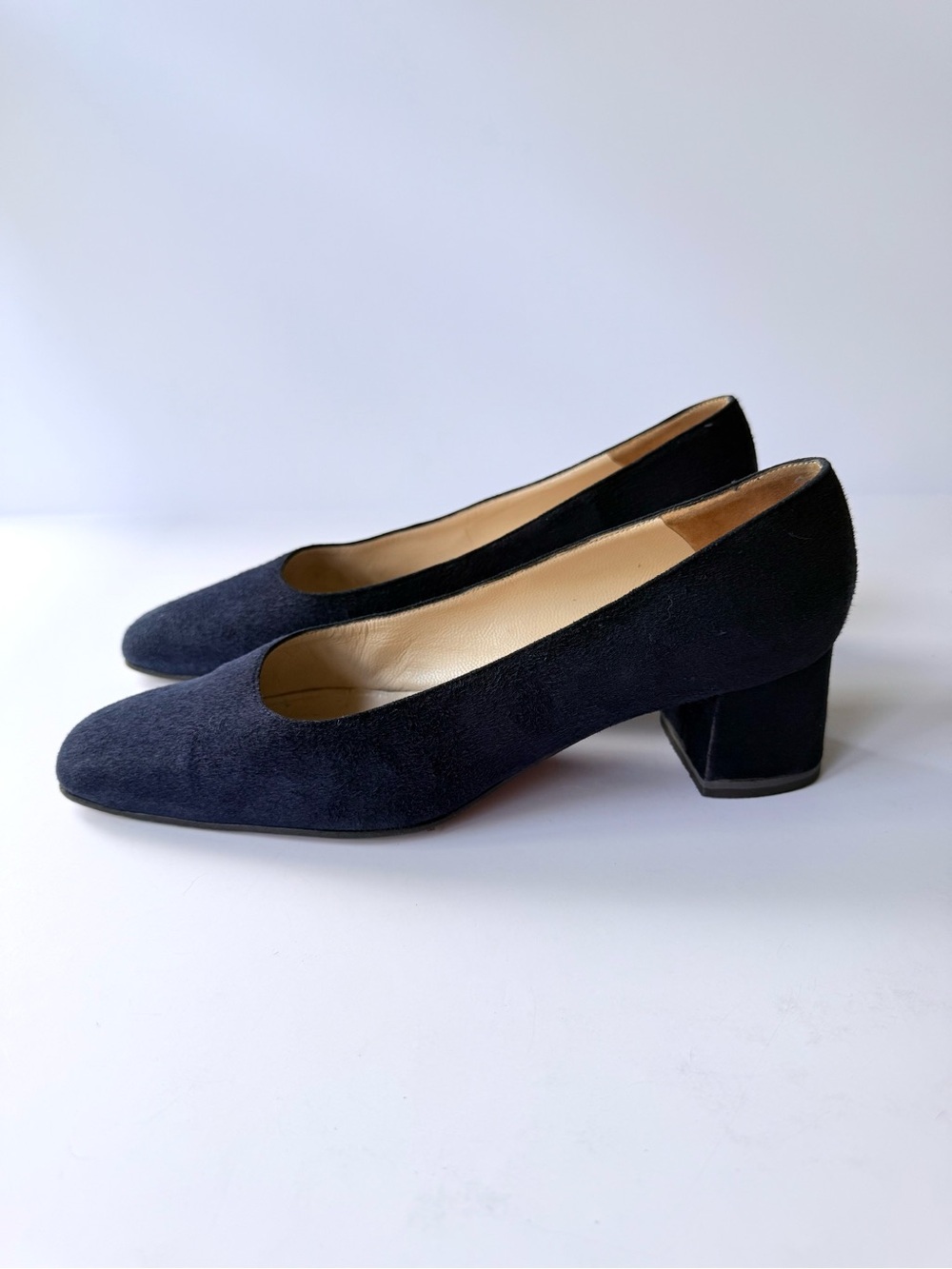 Christian Louboutin Vintage Classic Navy Suede Low Block Heel Pumps 37 - Picture 6 of 13